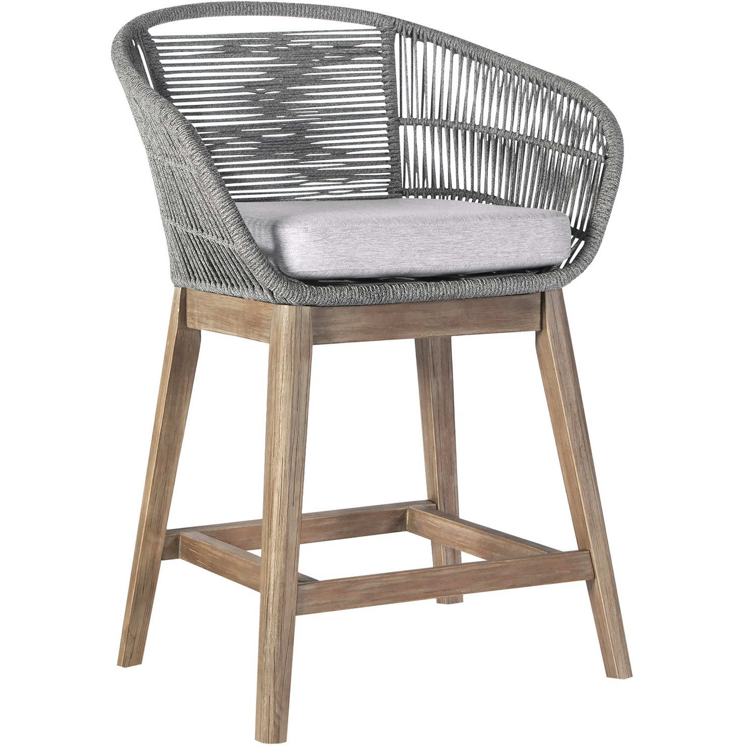 Tutti Frutti Indoor Outdoor Counter Height Bar Stool In Aged Teak Wood With Grey Rope