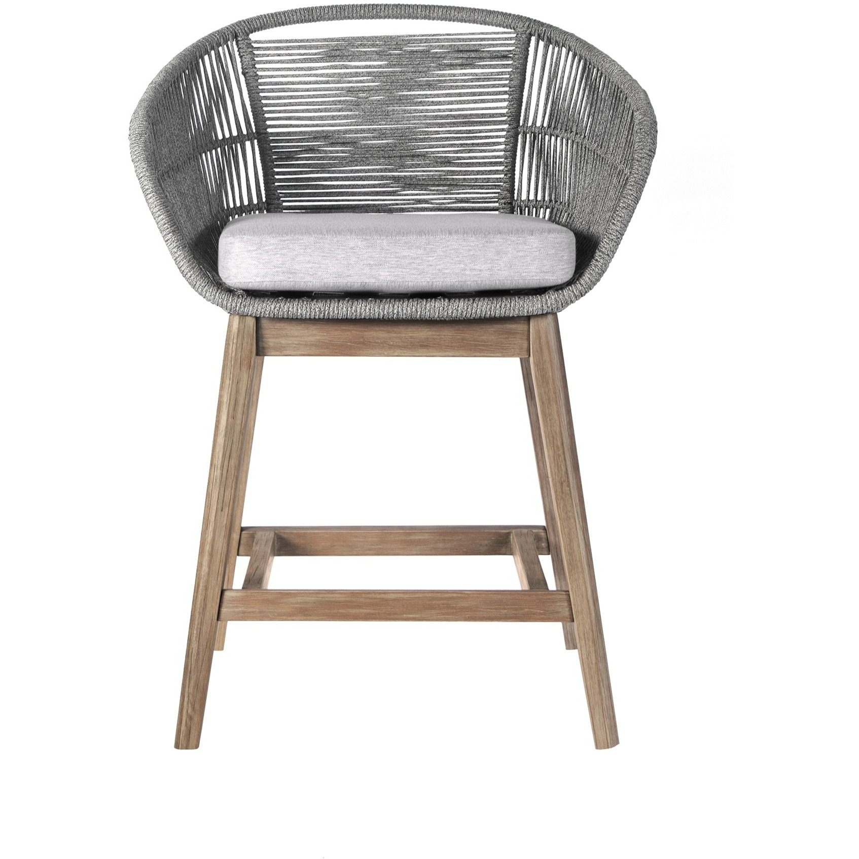 Tutti Frutti Indoor Outdoor Counter Height Bar Stool In Aged Teak Wood With Grey Rope