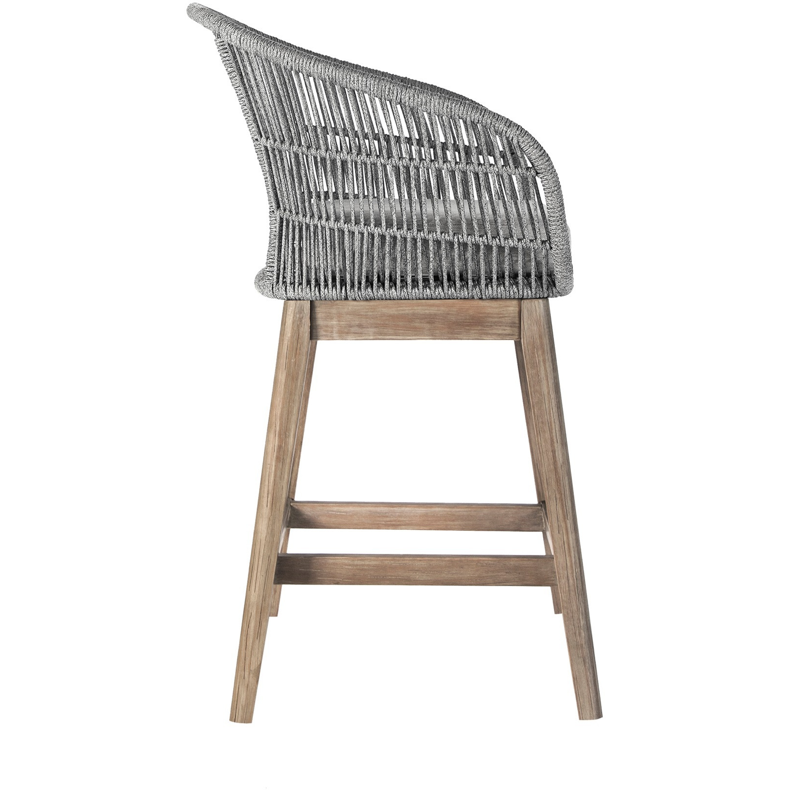 Tutti Frutti Indoor Outdoor Counter Height Bar Stool In Aged Teak Wood With Grey Rope