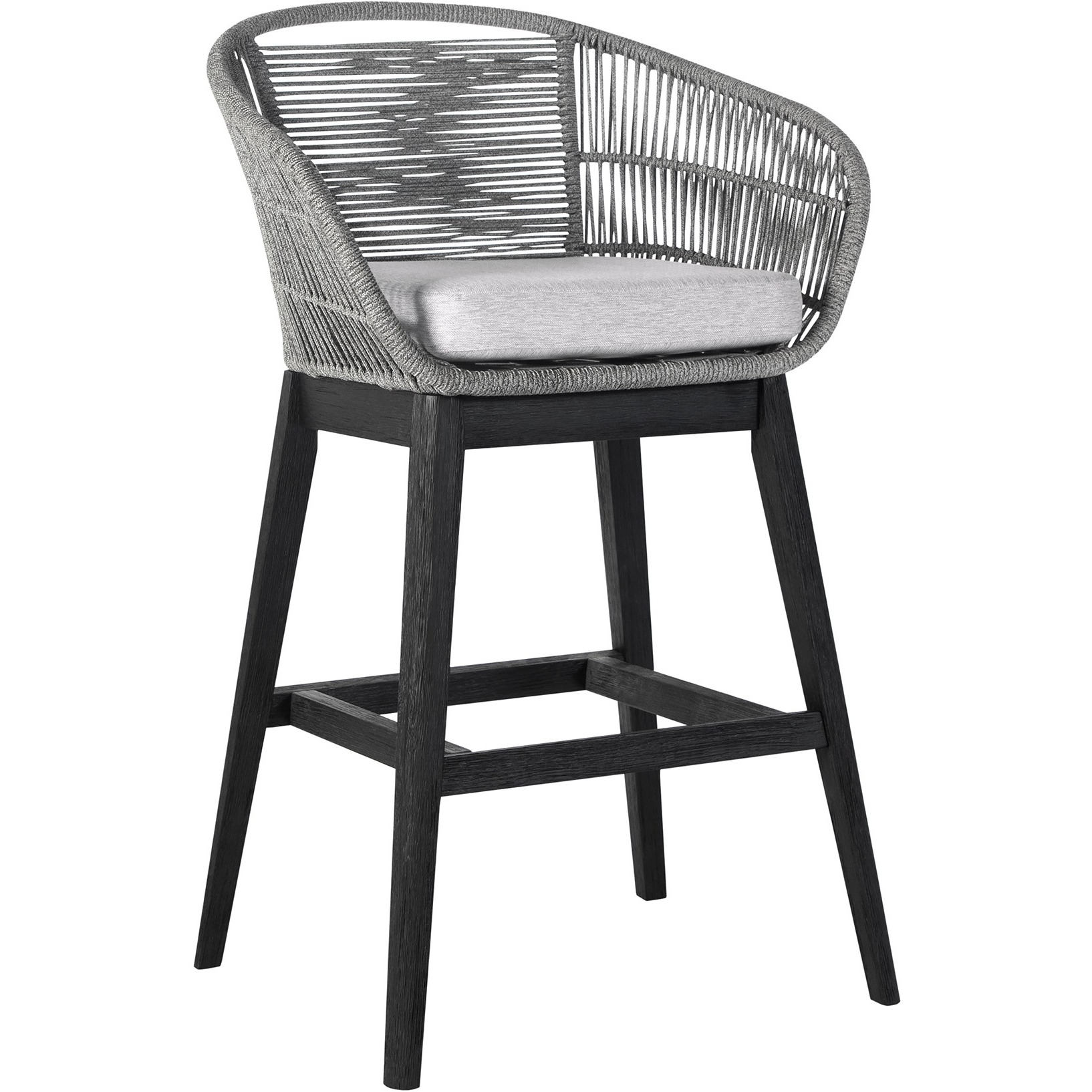 Tutti Frutti Indoor Outdoor Bar Height Bar Stool In Black Brushed Wood With Grey Rope