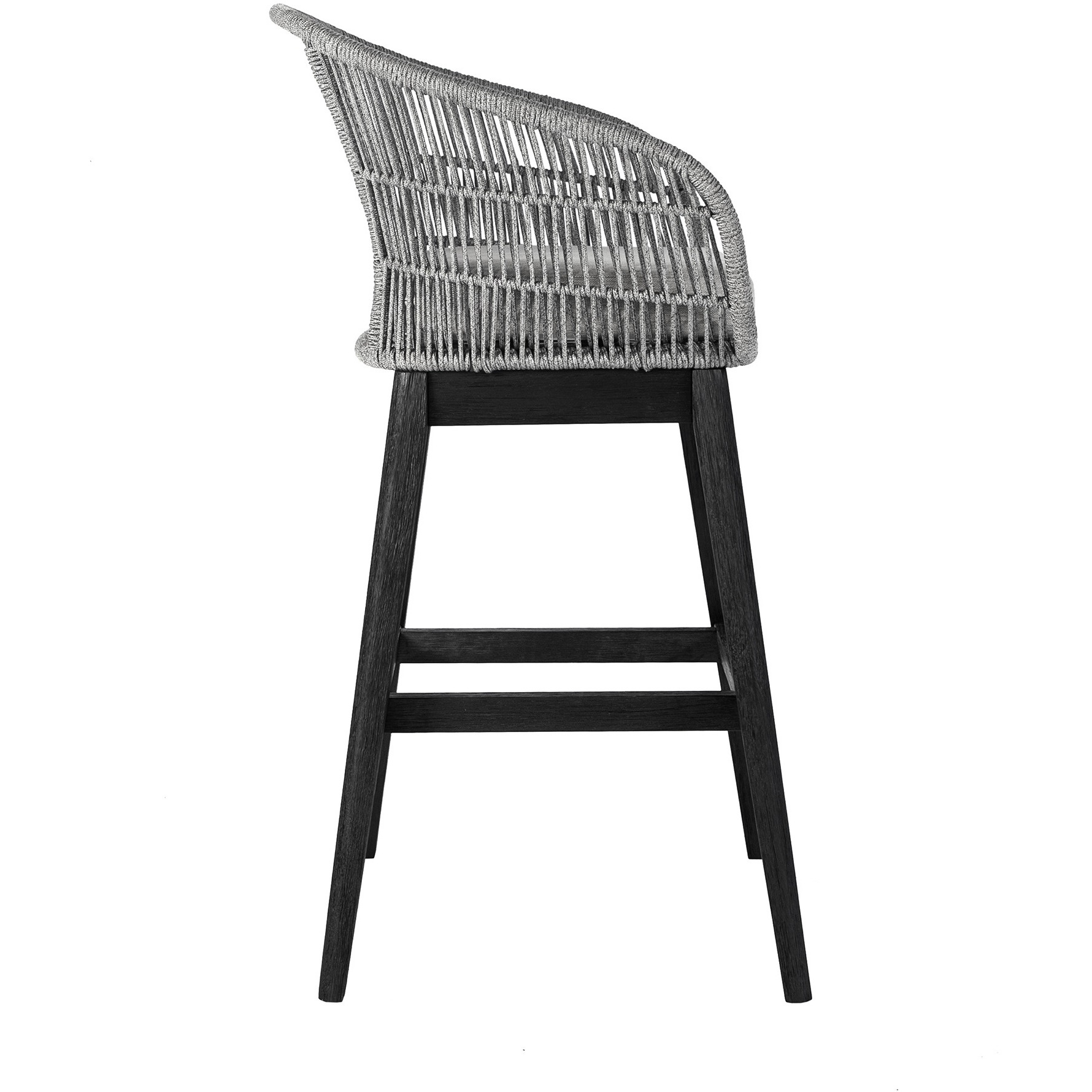 Tutti Frutti Indoor Outdoor Bar Height Bar Stool In Black Brushed Wood With Grey Rope