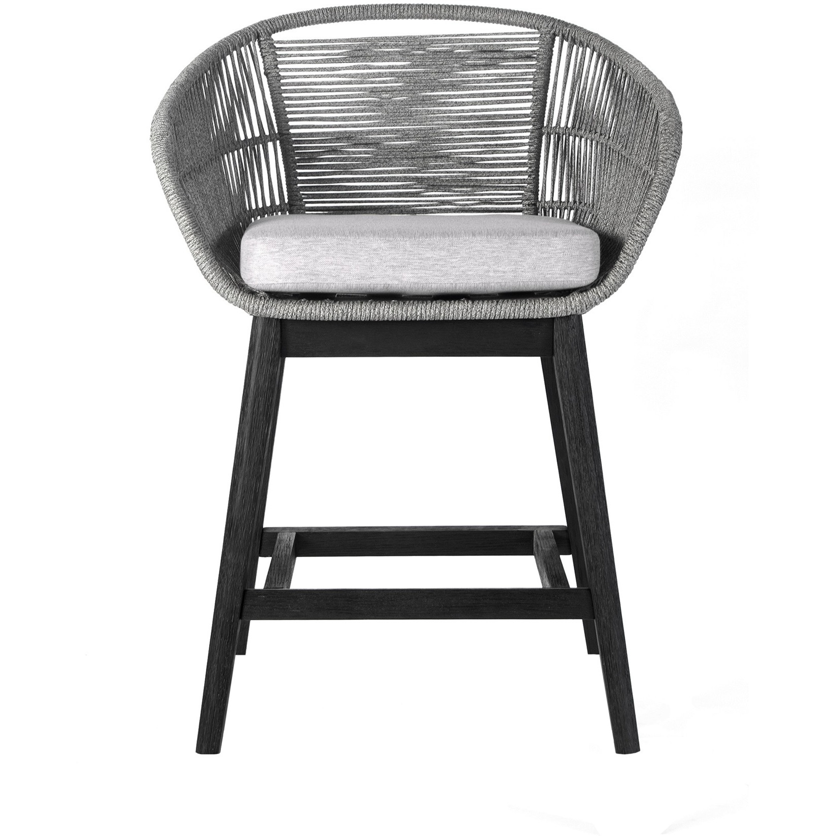 Tutti Frutti Indoor Outdoor Counter Height Bar Stool In Black Brushed Wood With Grey Rope