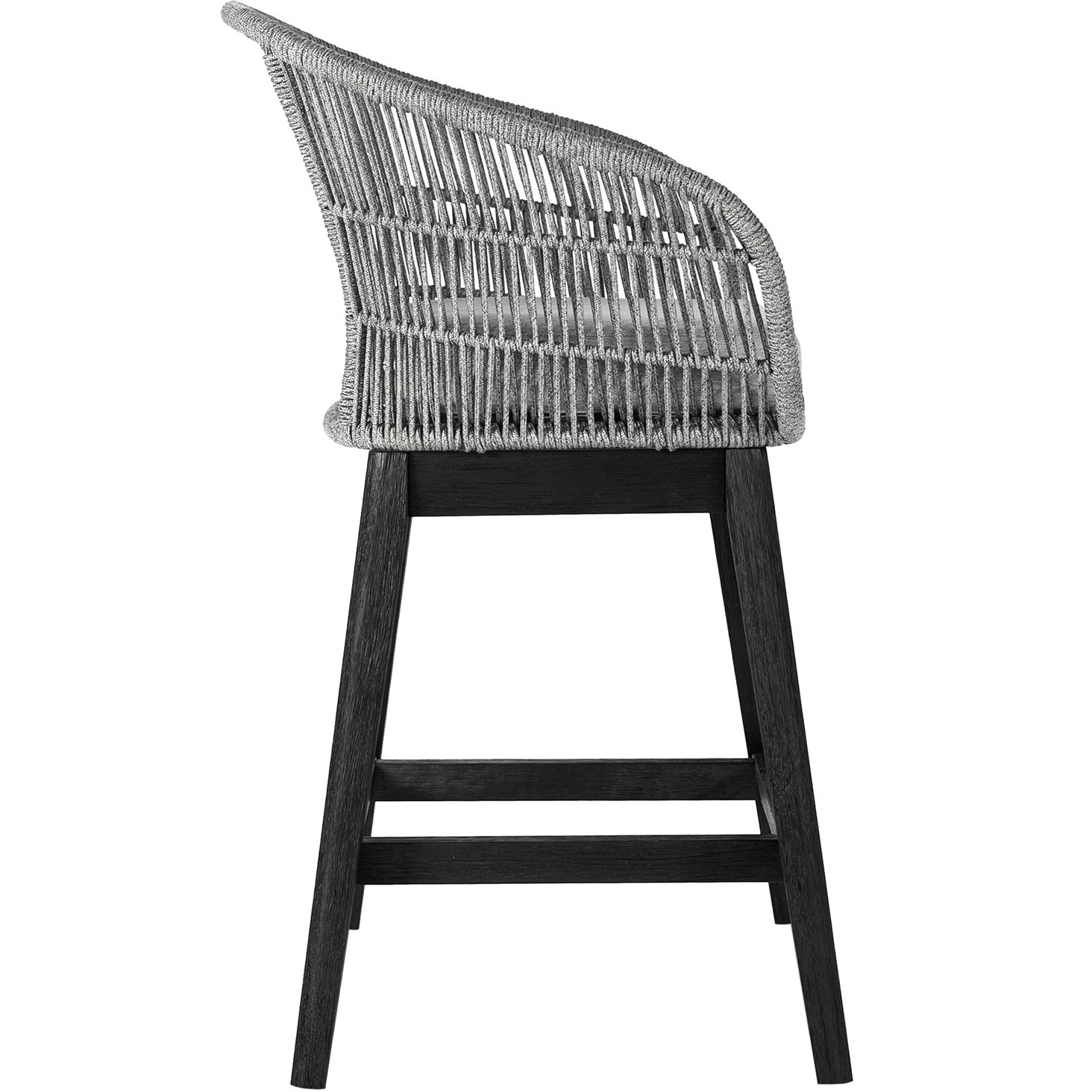 Tutti Frutti Indoor Outdoor Counter Height Bar Stool In Black Brushed Wood With Grey Rope