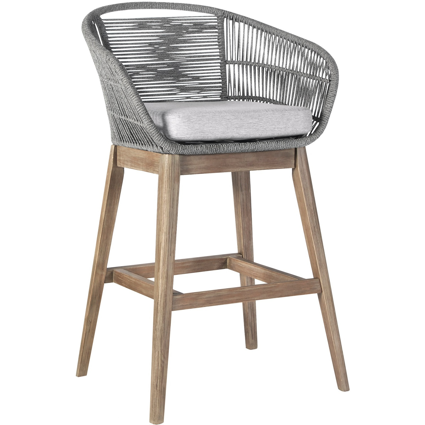 Tutti Frutti Indoor Outdoor Bar Height Bar Stool In Aged Teak Wood With Grey Rope