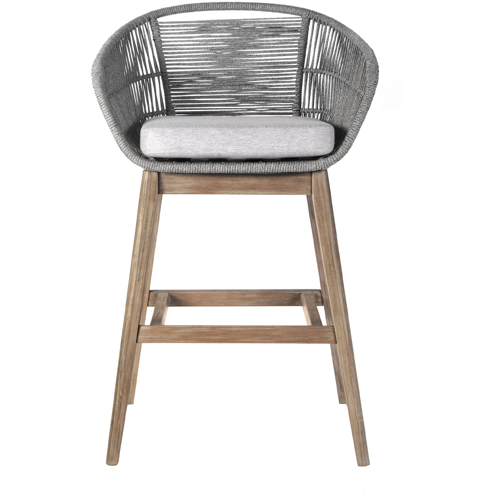 Tutti Frutti Indoor Outdoor Bar Height Bar Stool In Aged Teak Wood With Grey Rope