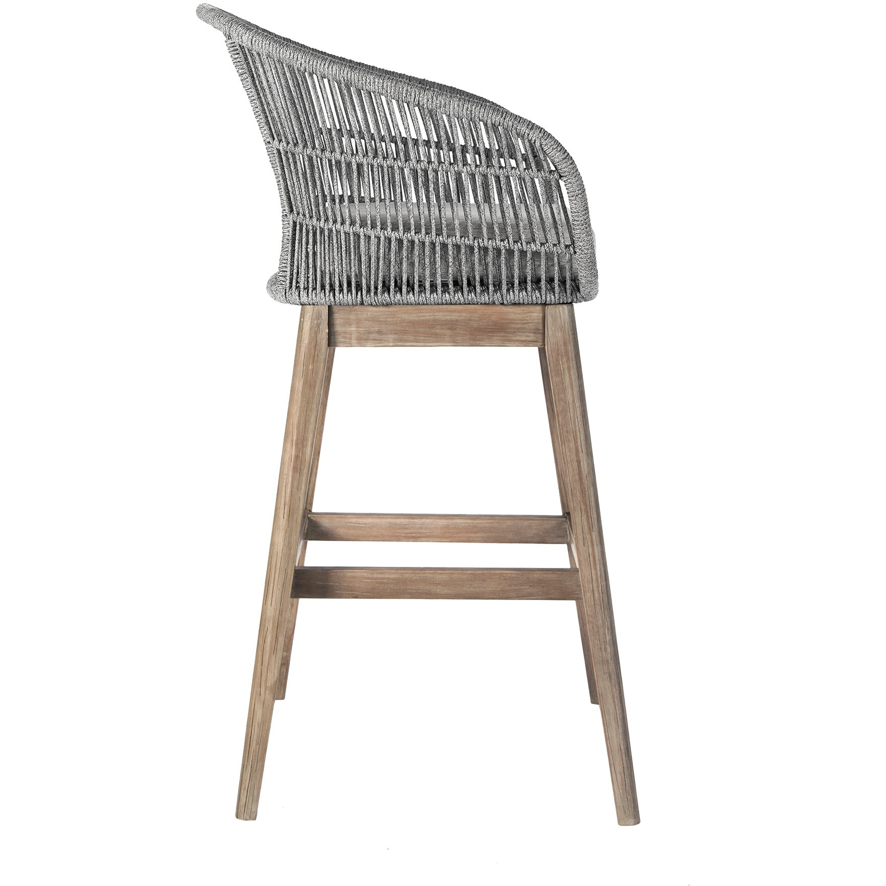 Tutti Frutti Indoor Outdoor Bar Height Bar Stool In Aged Teak Wood With Grey Rope