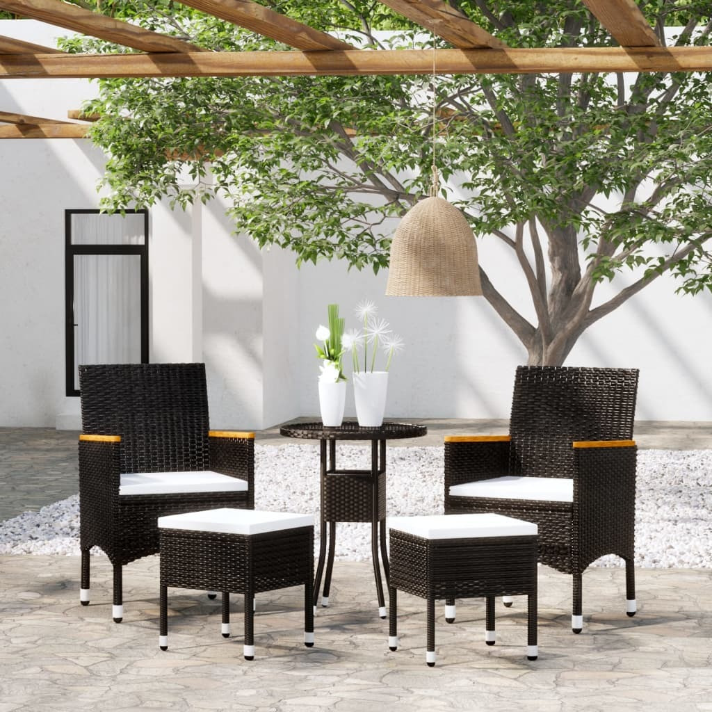 Vidaxl 5 Piece Garden Lounge Set Poly Rattan Black