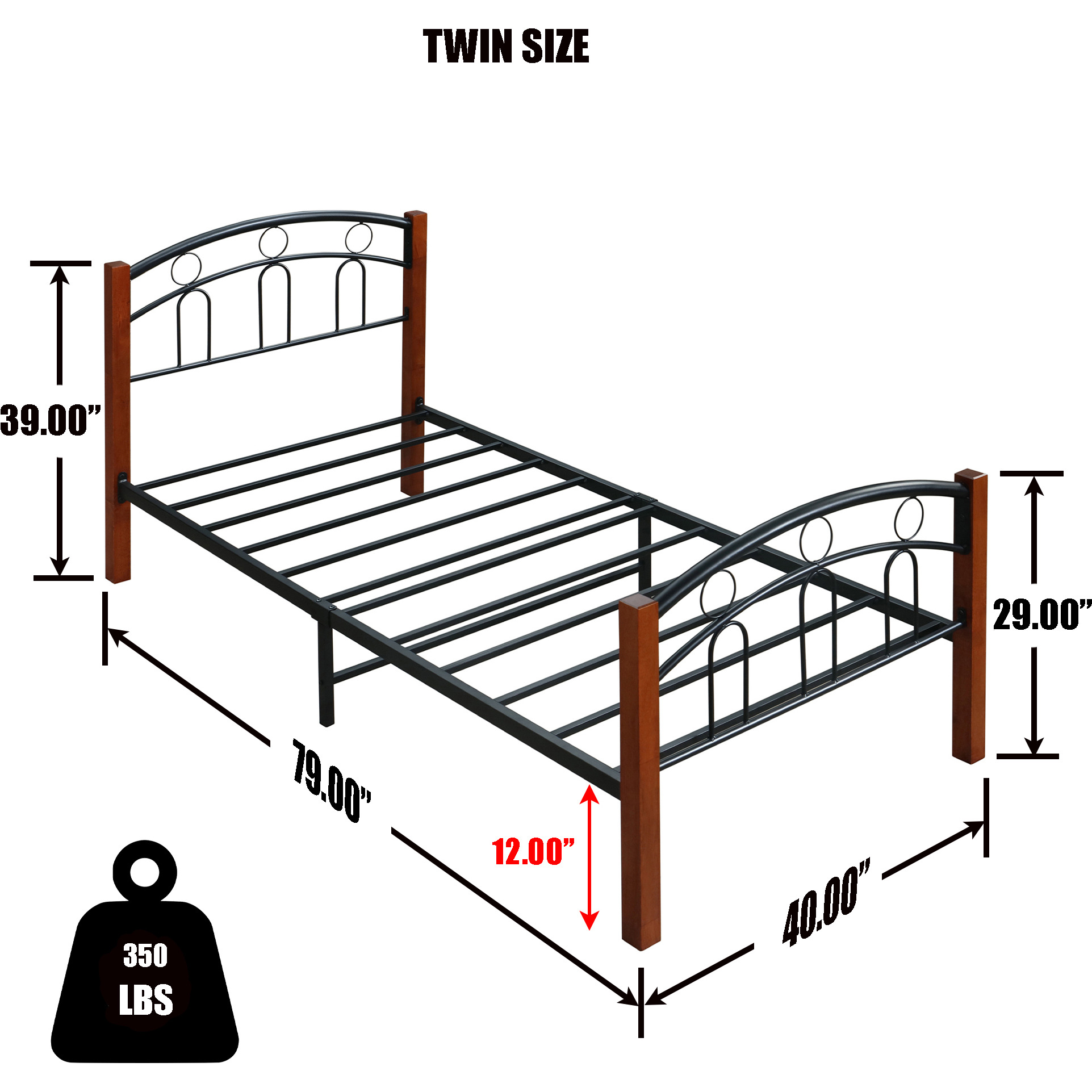 Better Home Products Empire Twin Size Platform Metal Bed Frame In Black Cherry