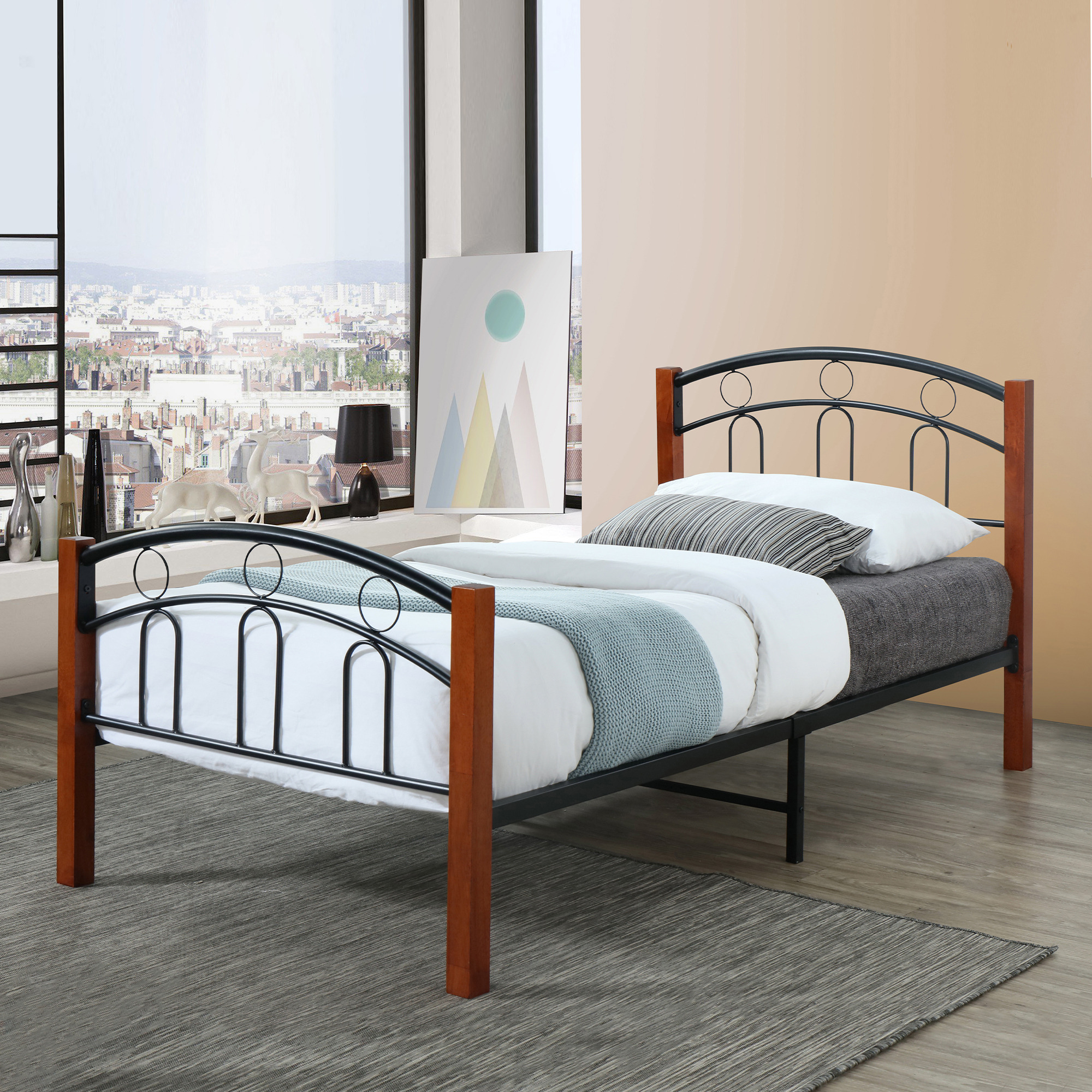 Better Home Products Empire Twin Size Platform Metal Bed Frame In Black Cherry