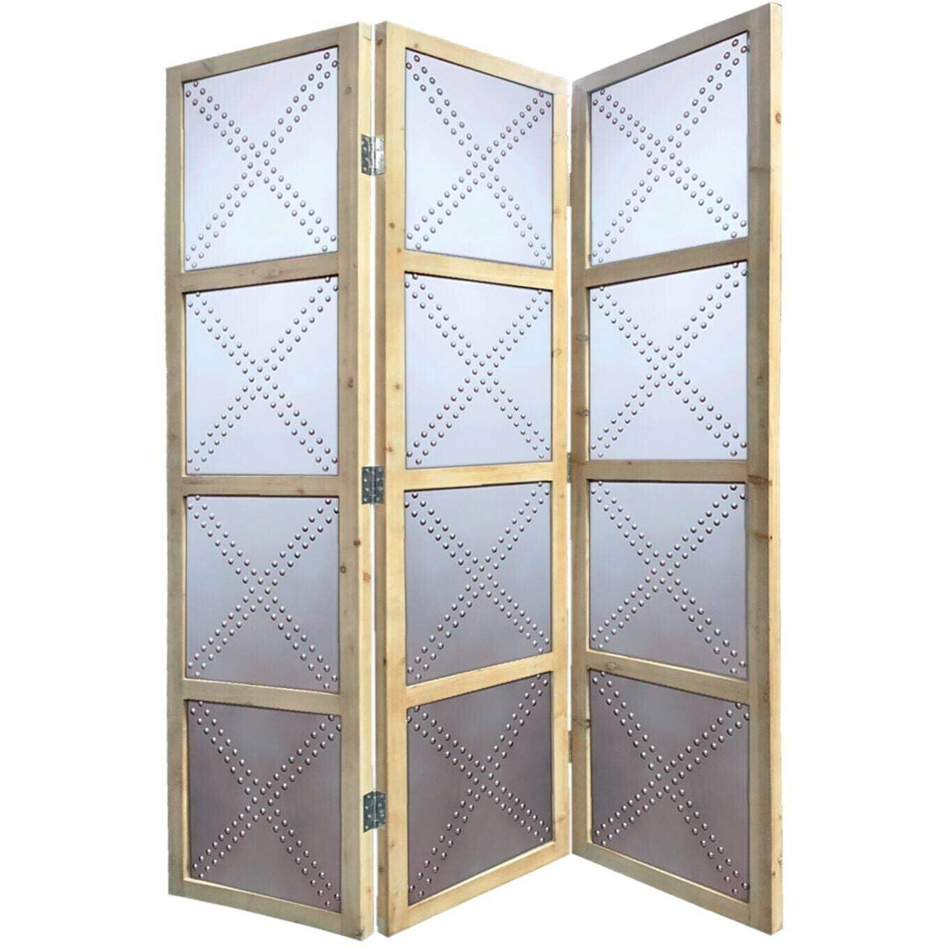 Homeroots 63 X 2 X 84 Silver Wood 3 Panel Screen Room Divider