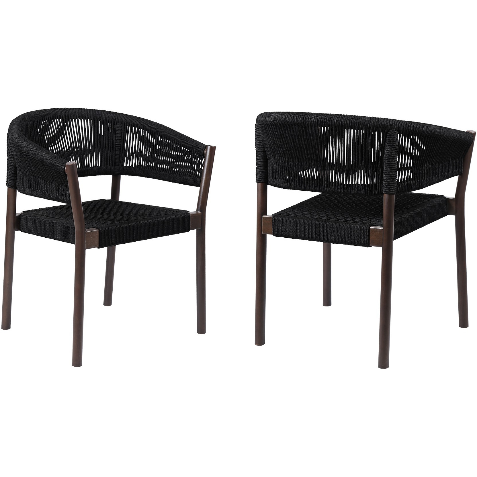 Doris Indoor Outdoor Dining Chair In Dark Eucalyptus Wood With Black Rope - Set Of 2
