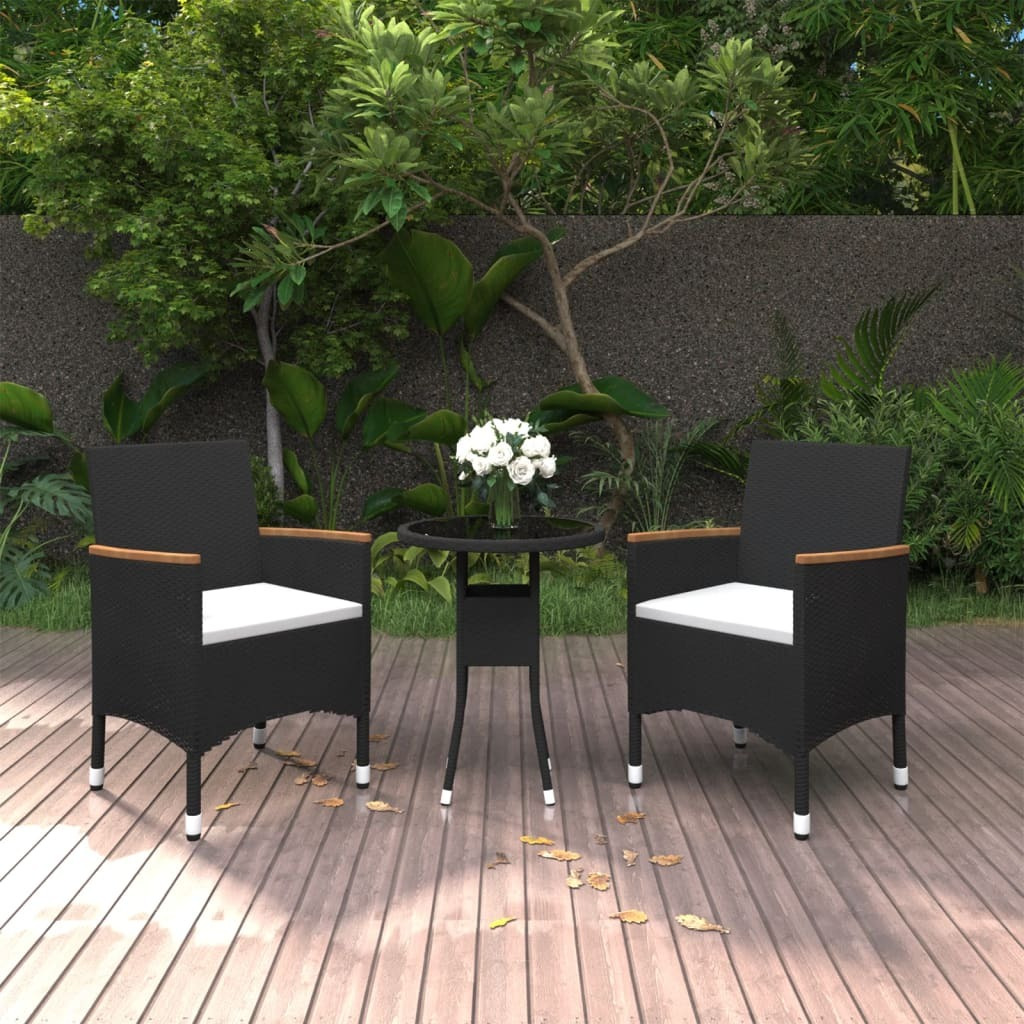 Vidaxl 3 Piece Patio Dining Set Poly Rattan Black