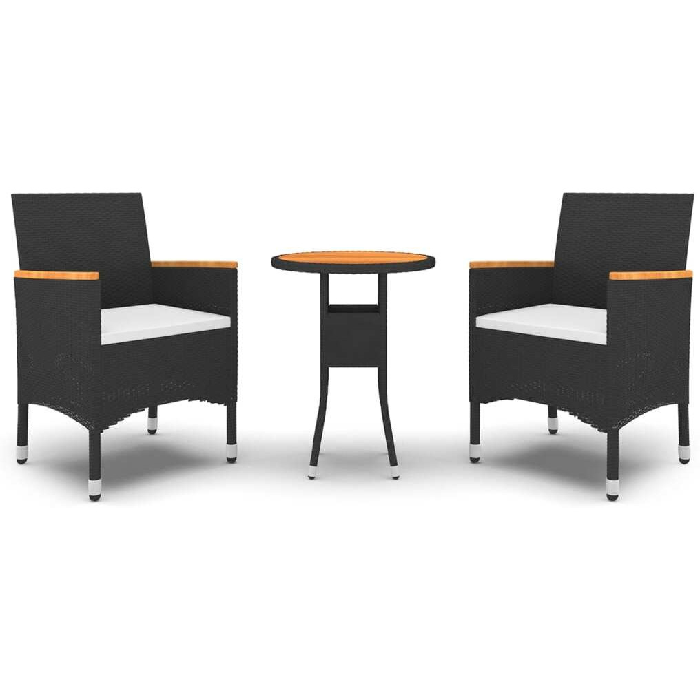 Vidaxl 3 Piece Patio Dining Set Poly Rattan Black