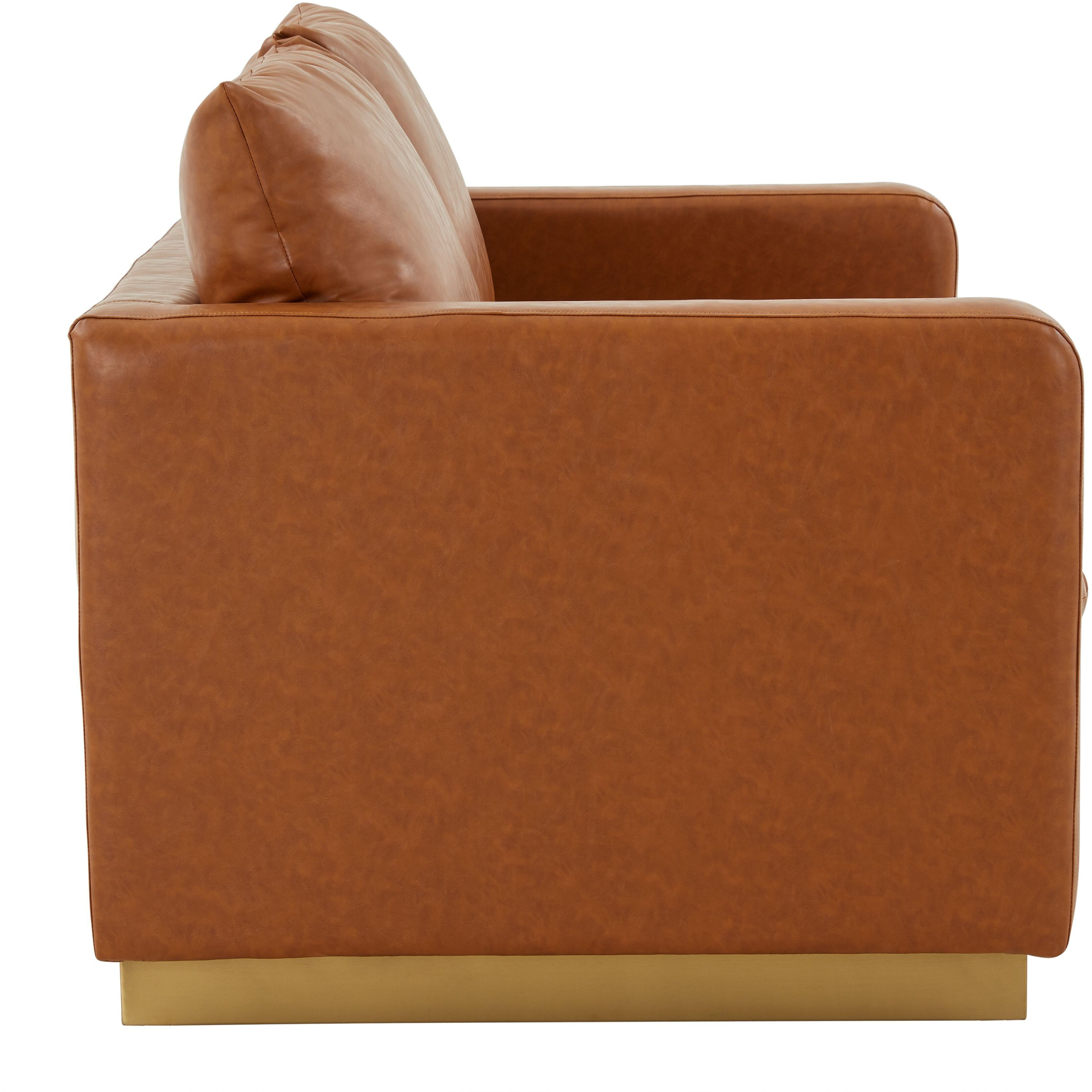 Leisuremod Nervo Modern Mid-Century Upholstered Leather Loveseat With Gold Frame