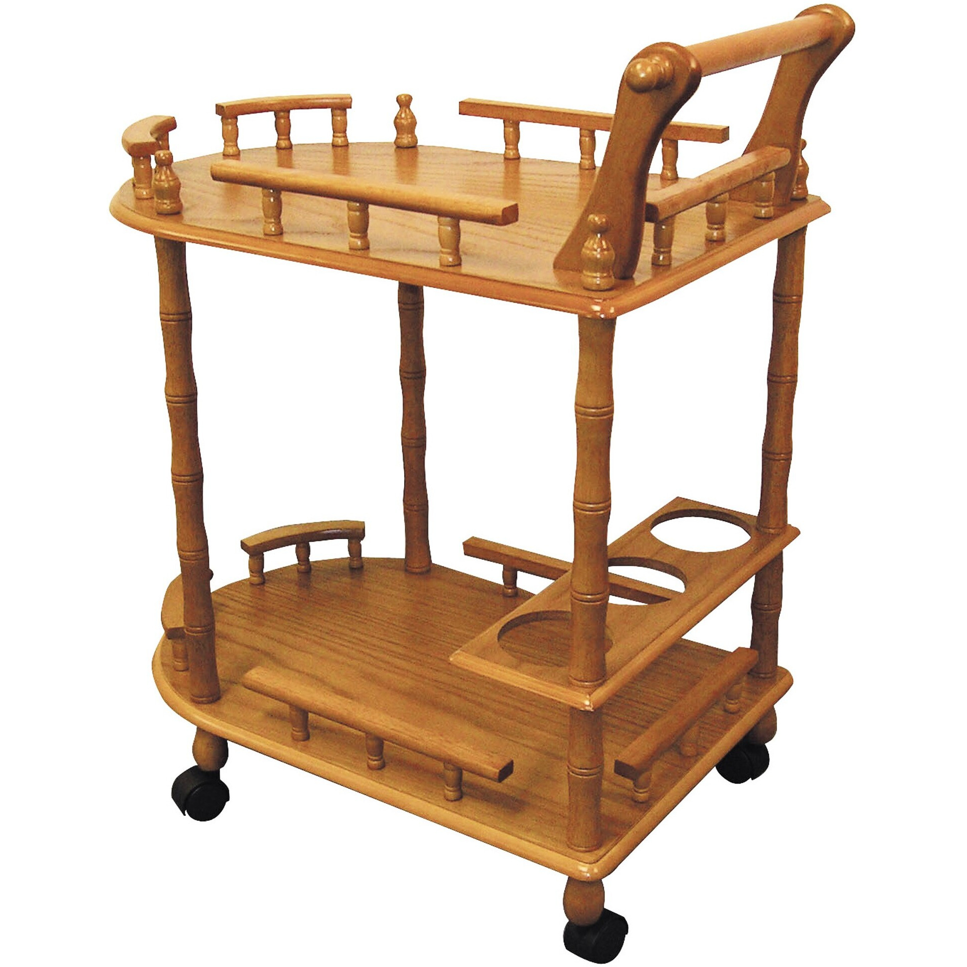 Oak Finish Rolling Wine Bar Cart