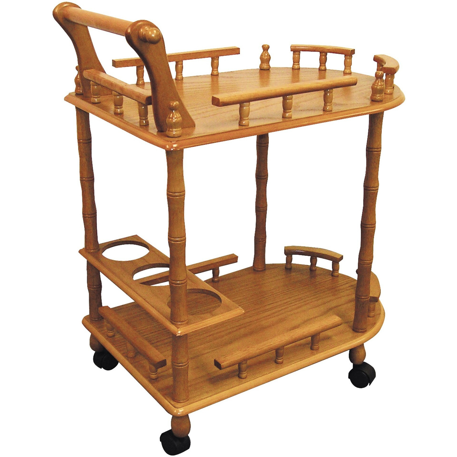 Oak Finish Rolling Wine Bar Cart