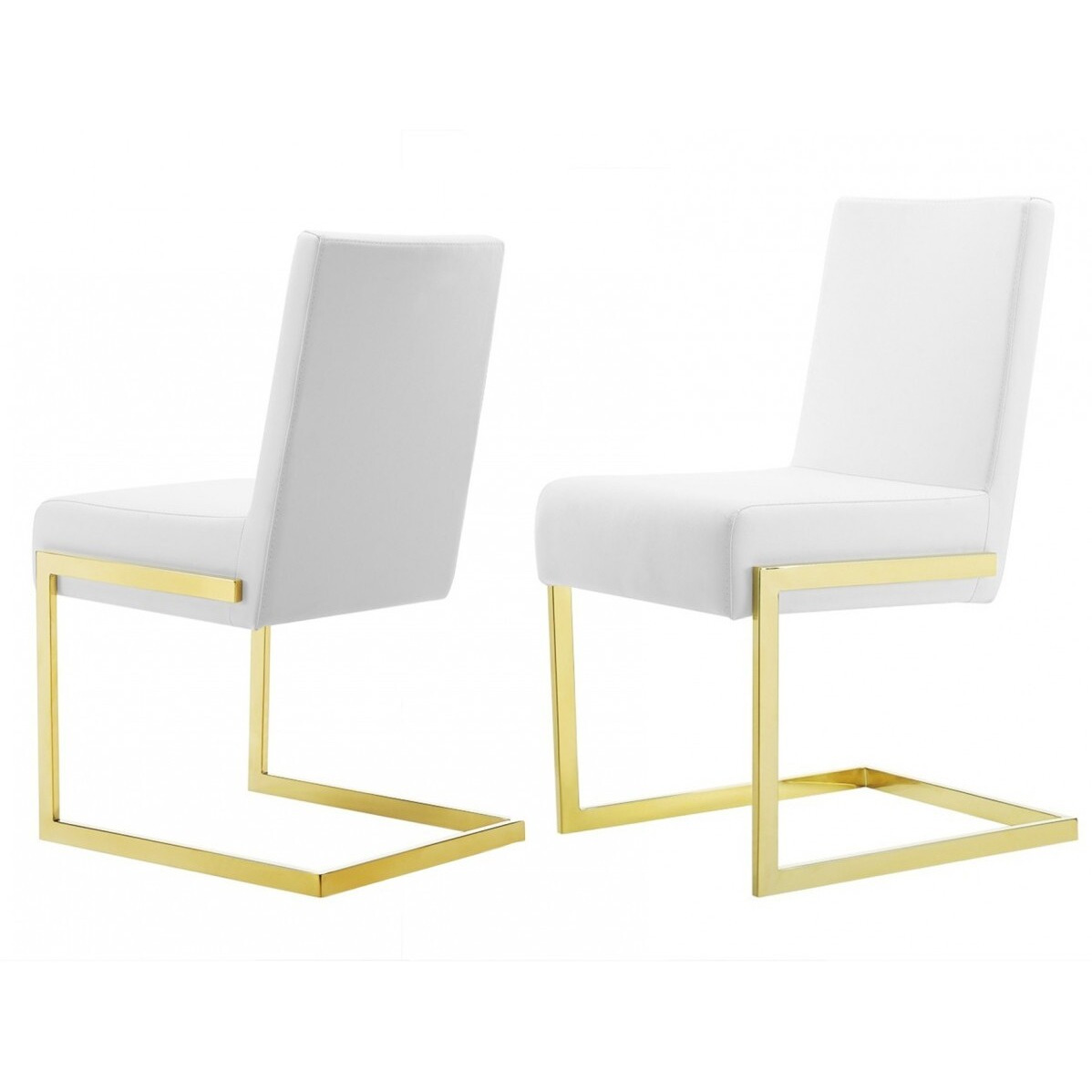 Set Of Two White Gold Modern Dining Chairs