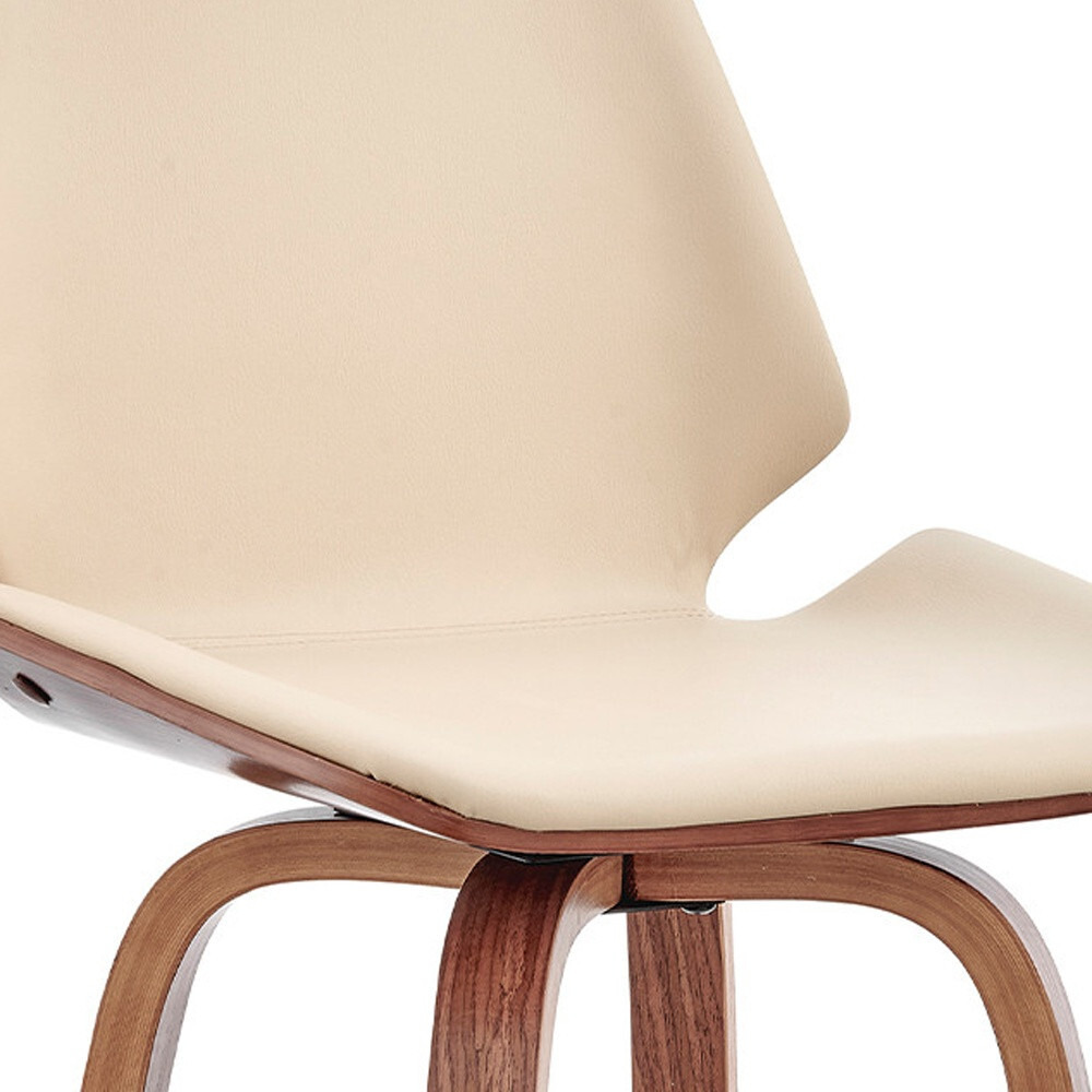 26"" Cream Faux Leather Swivel Seat Wooden Bar Stool