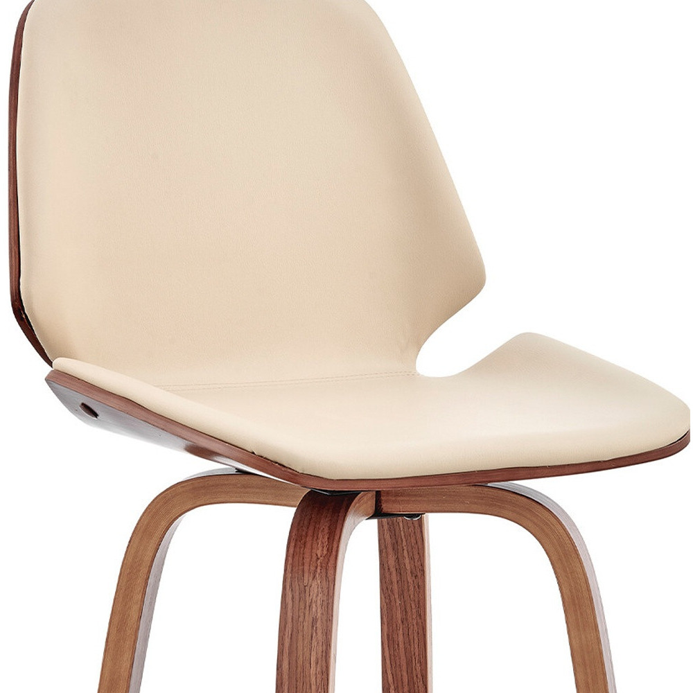 26"" Cream Faux Leather Swivel Seat Wooden Bar Stool
