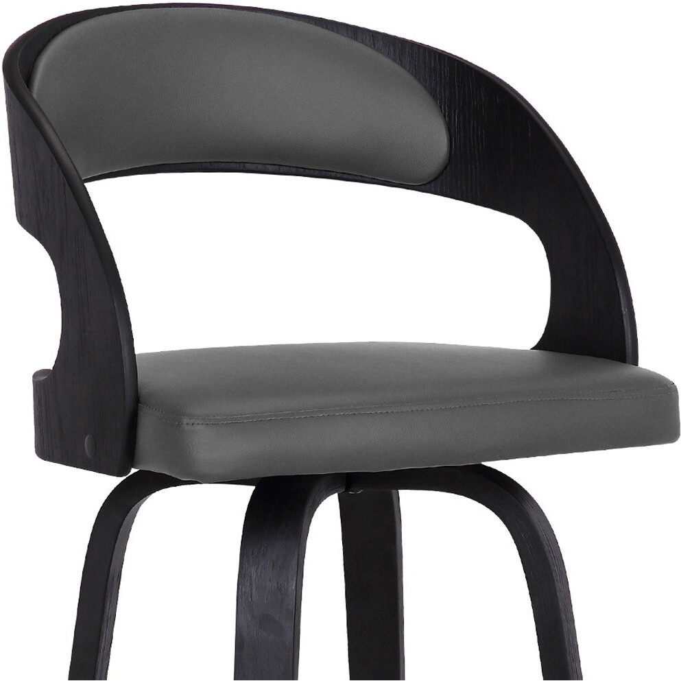 Gray Faux Leather Modern Black Wooden Bar Stool