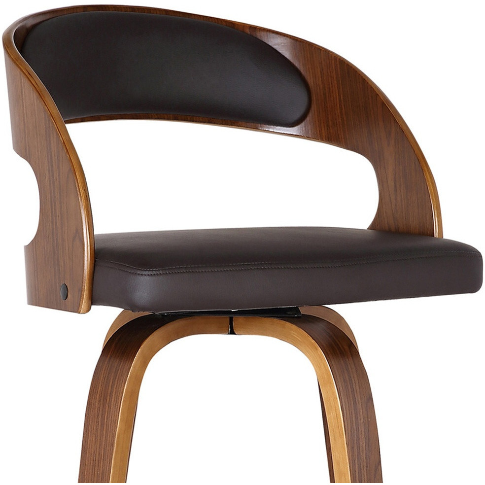 Brown Faux Leather Modern Walnut Wooden Bar Stool