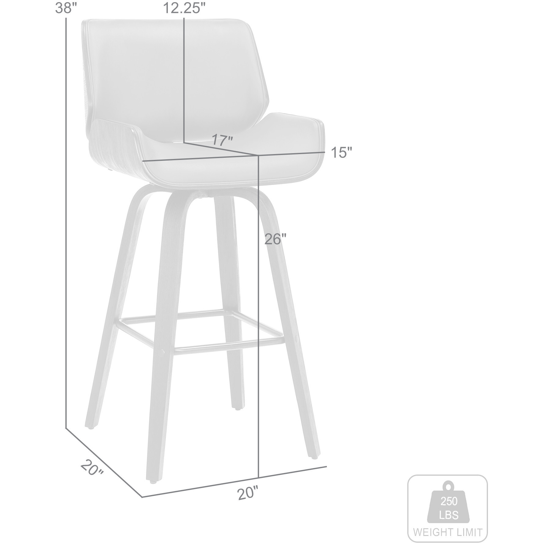 26"" Brown Faux Leather Wooden Base Bar Stool