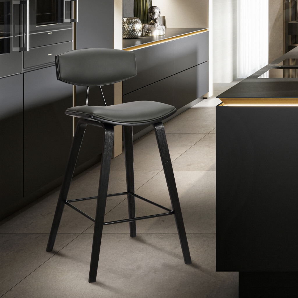 26 Gray Faux Leather Mid Century Modern Bar Stool