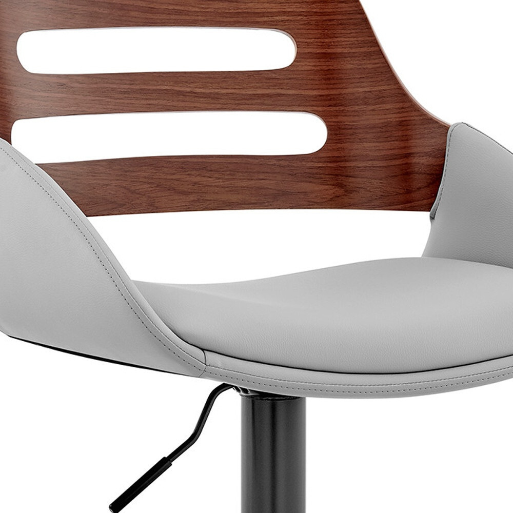 Gray Faux Leather And Walnut Wood Adjustable Bar Stool