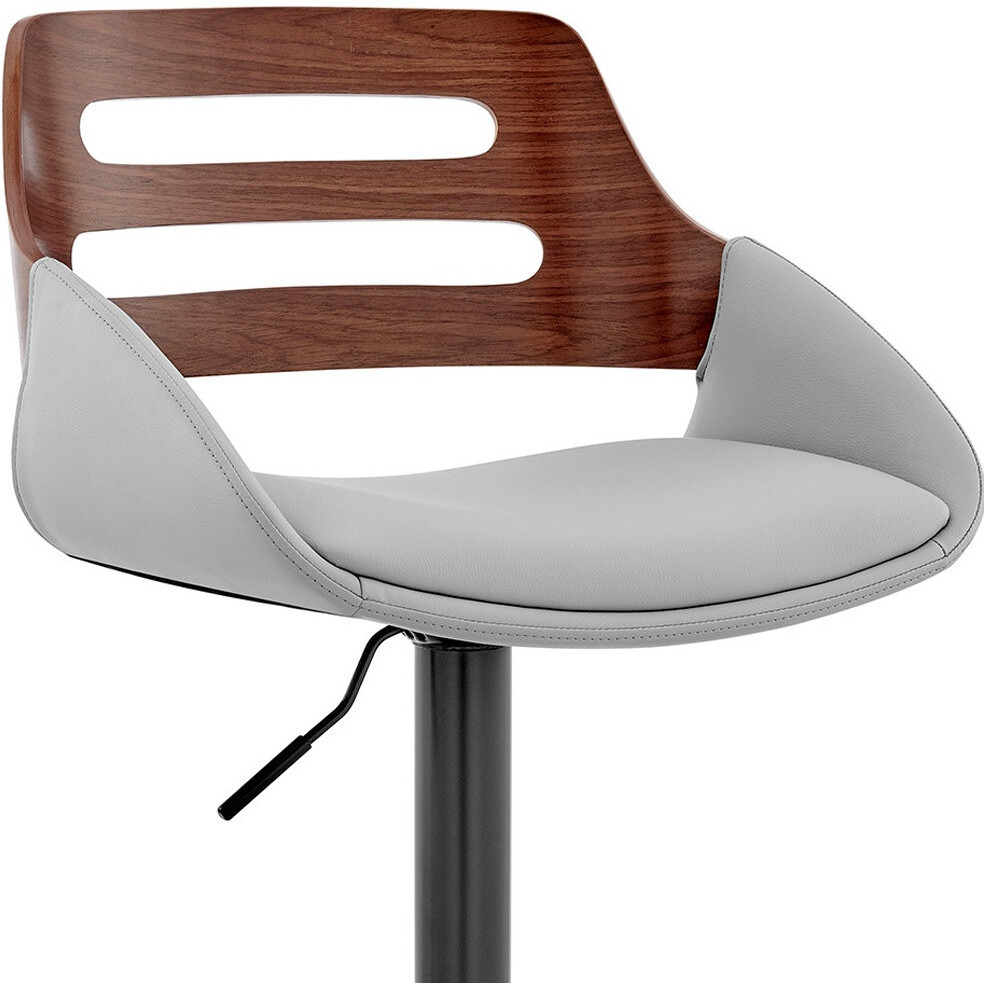 Gray Faux Leather And Walnut Wood Adjustable Bar Stool