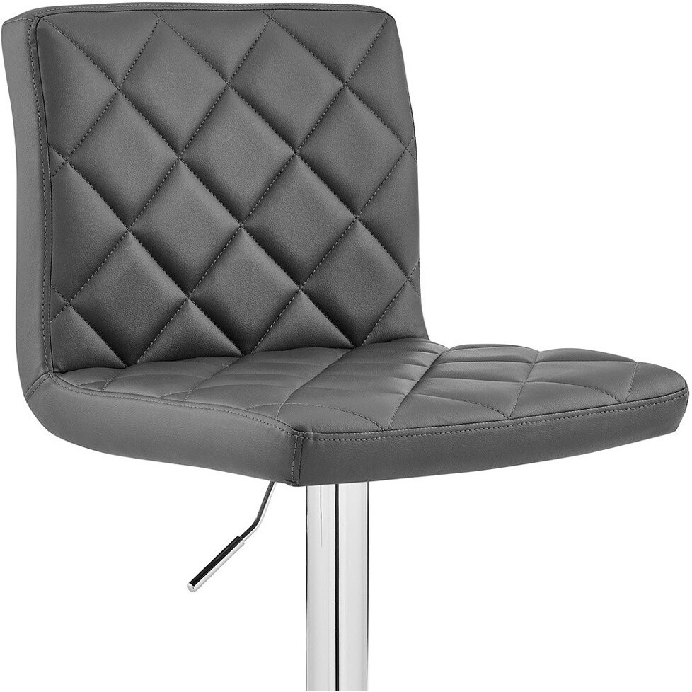 Gray Faux Leather Chrome Base Swivel Adjustable Bar Stool