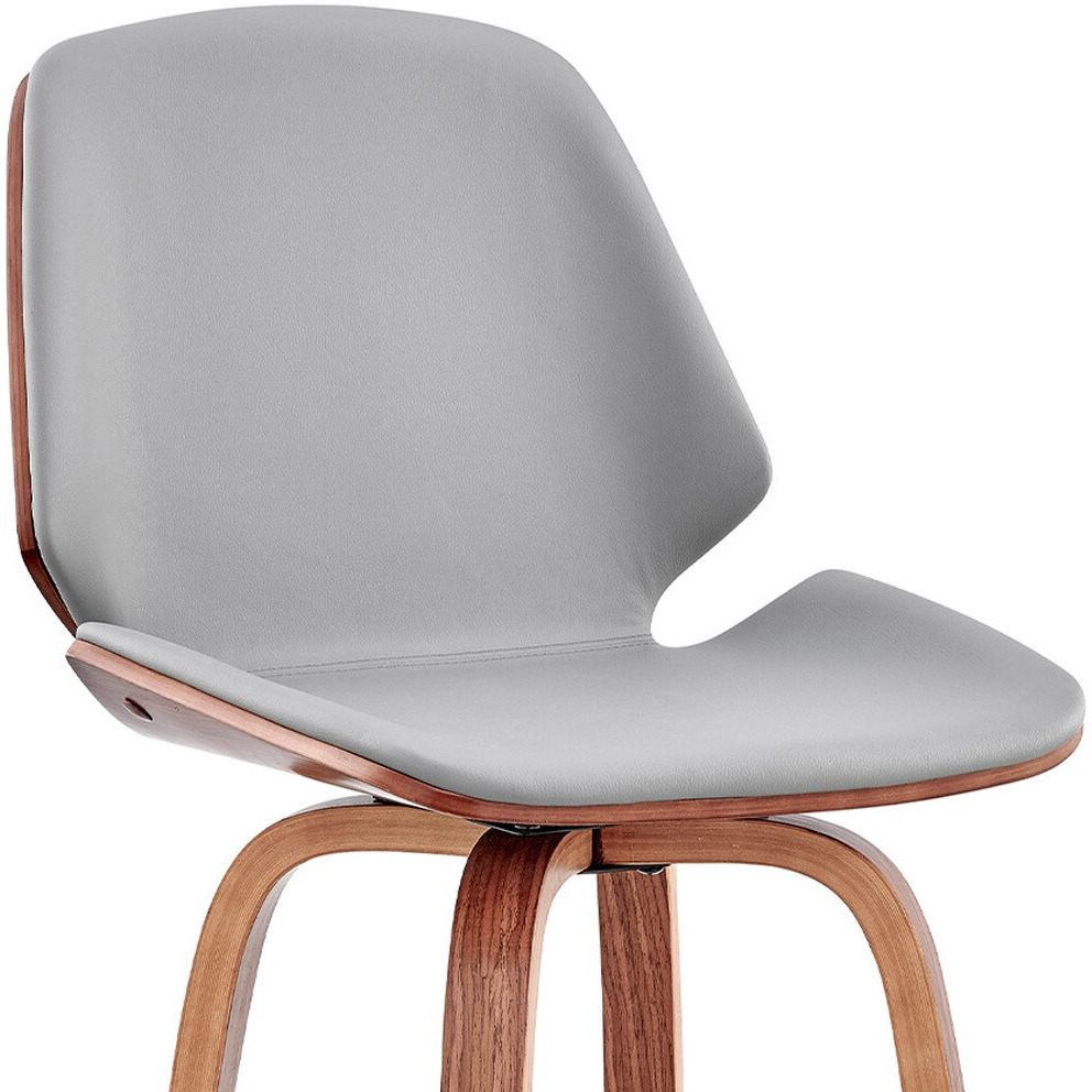 26"" Gray Faux Leather Swivel Seat Wooden Bar Stool