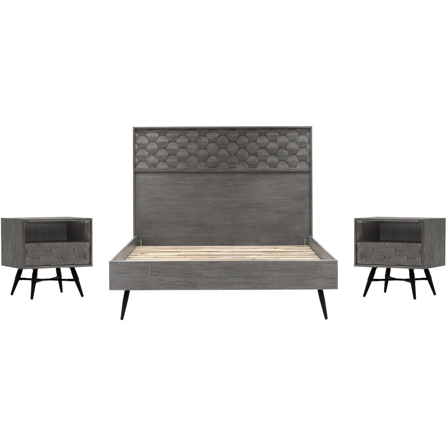 Makena 3 Piece Queen Bedroom Set In Grey Acacia Wood