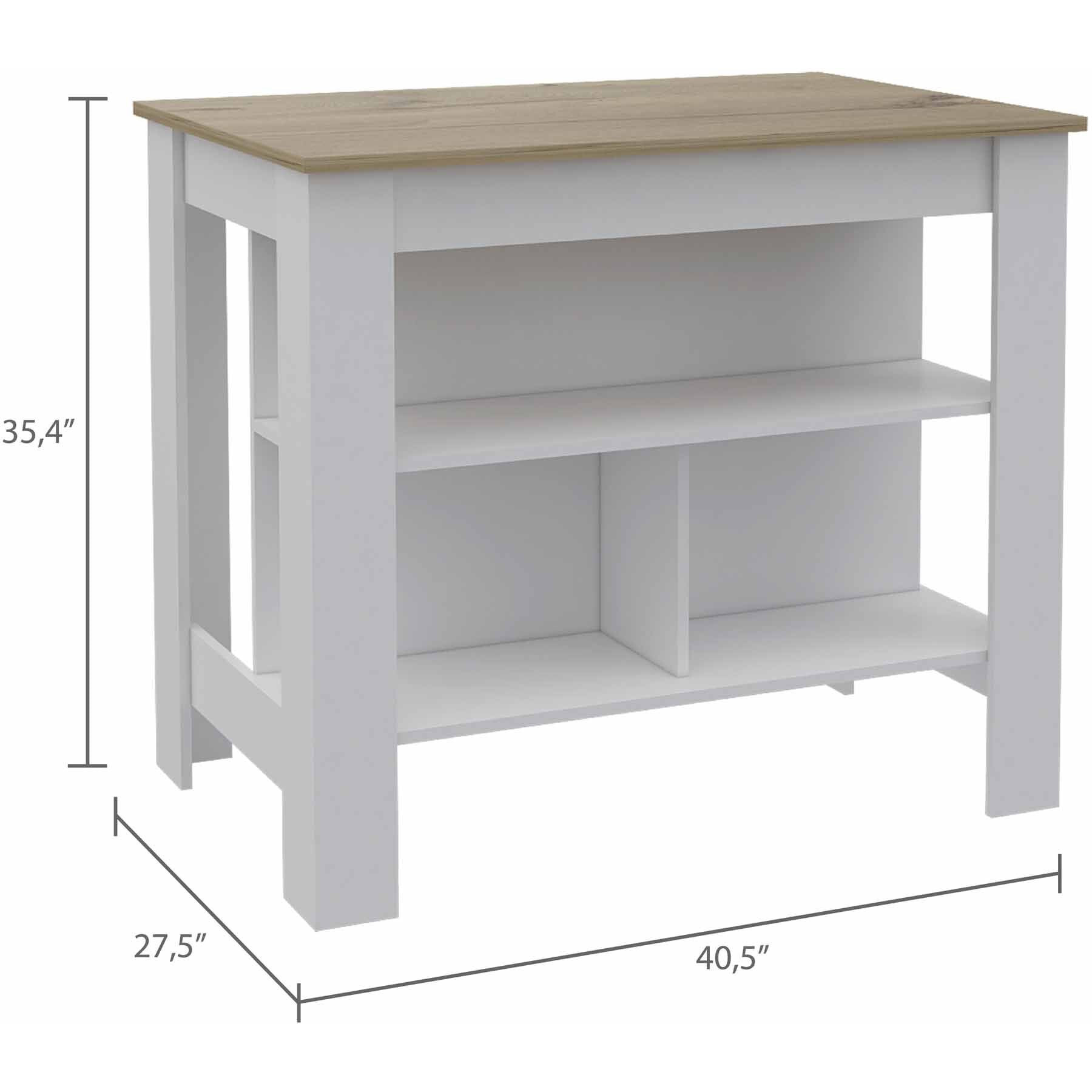 Light Oak And White Kitchen Island With Three Storage Shelves