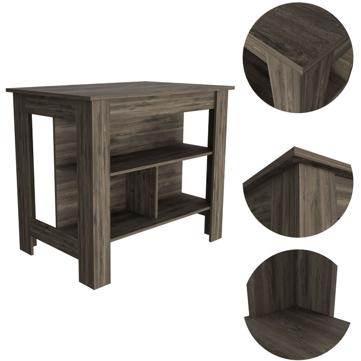 Brown Kitchen Island With Three Storage Shelves