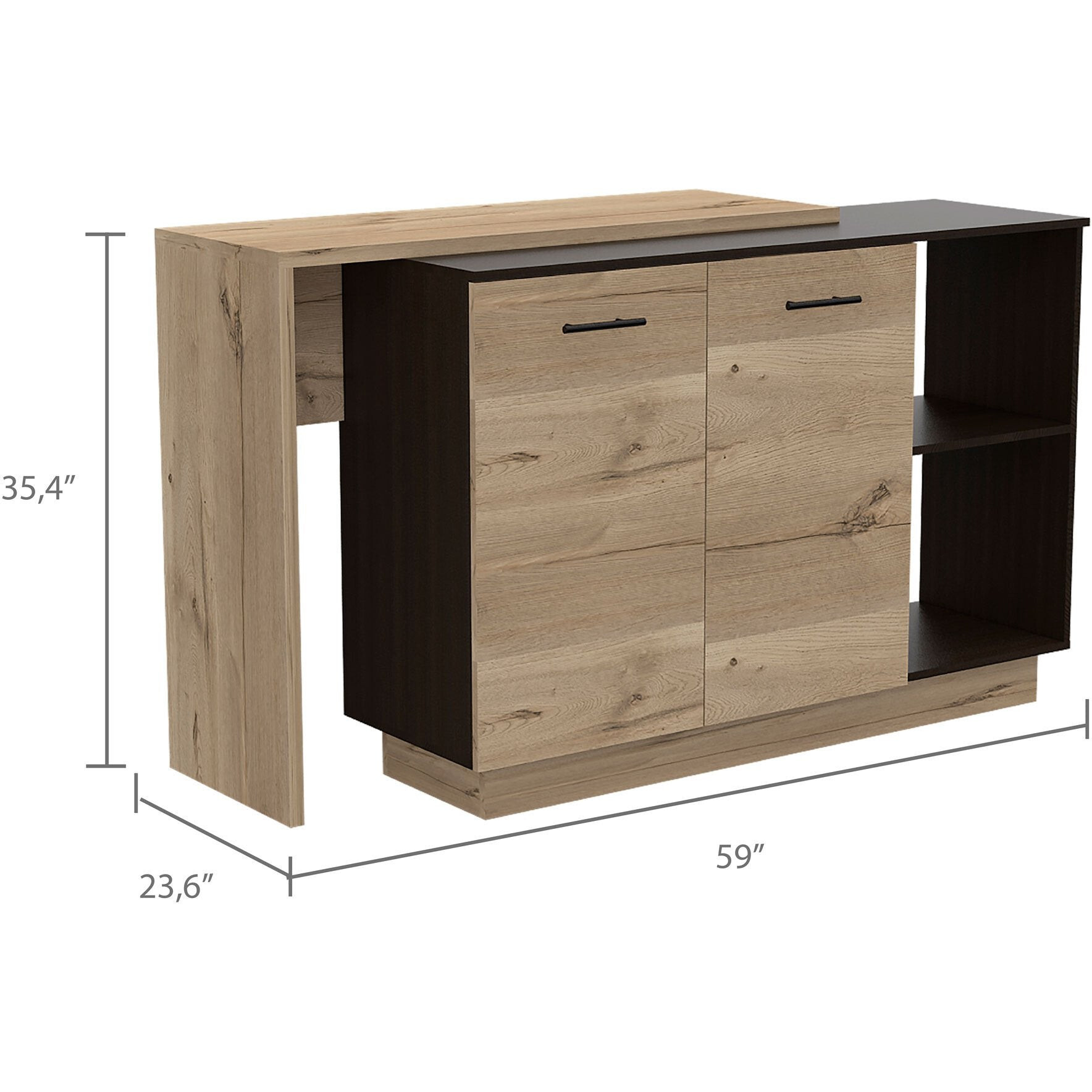 Black And Light Oak Contemporary Kitchen Island With Bar Table