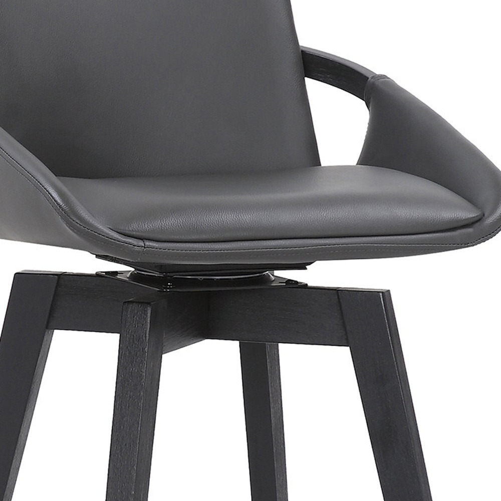 30"" Luxurious Grey Faux Leather And Black Wood Swivel Bar Stool