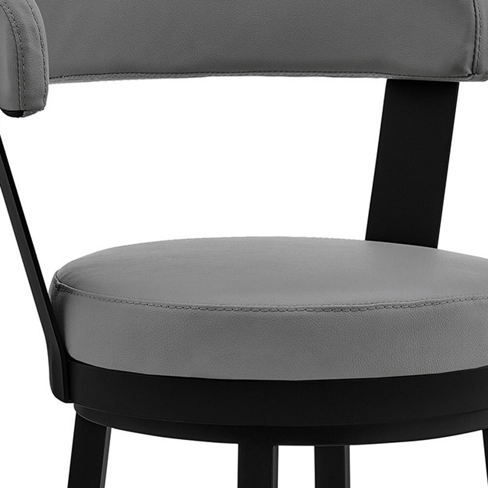 30"" Chic Grey Faux Leather With Black Finish Swivel Bar Stool
