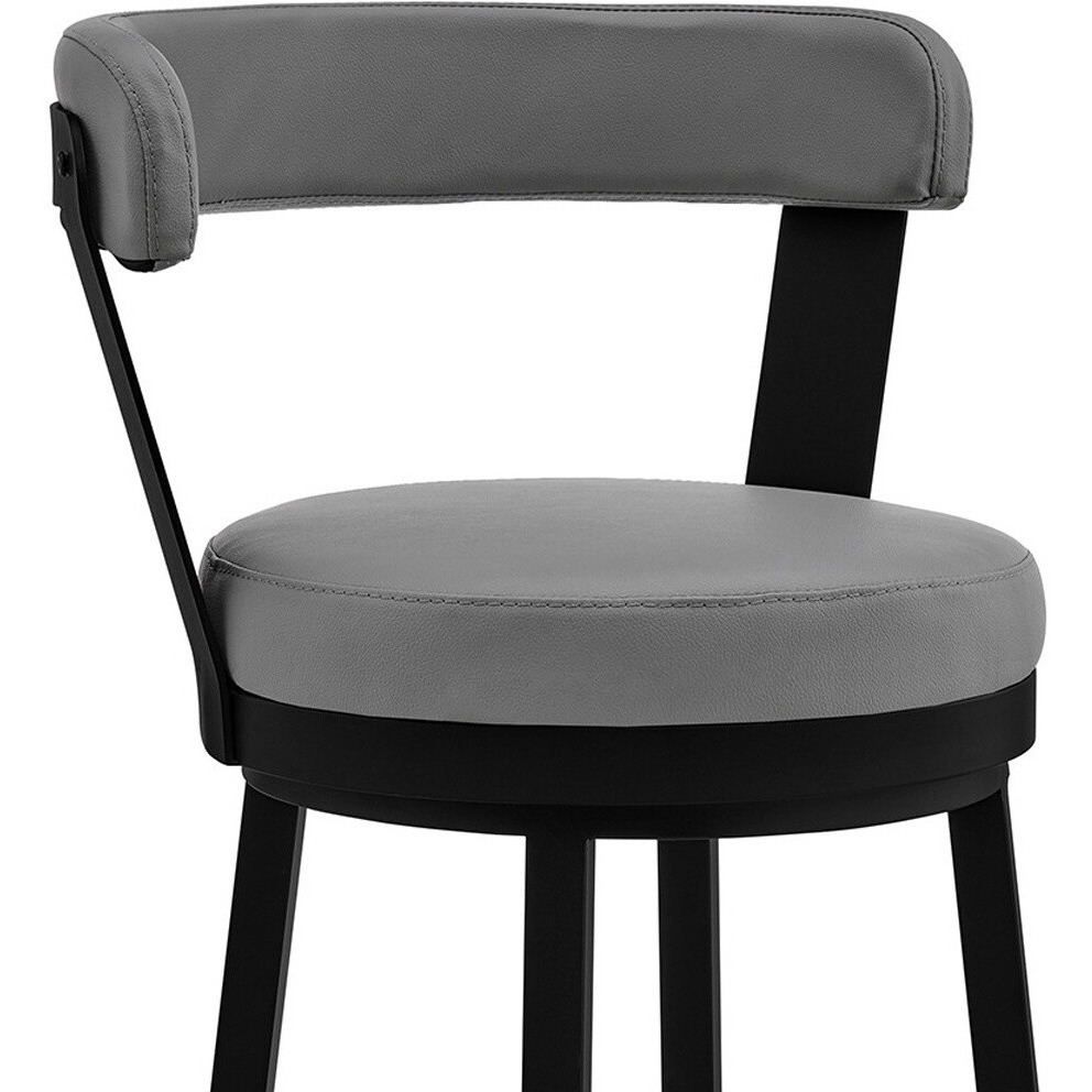 30"" Chic Grey Faux Leather With Black Finish Swivel Bar Stool