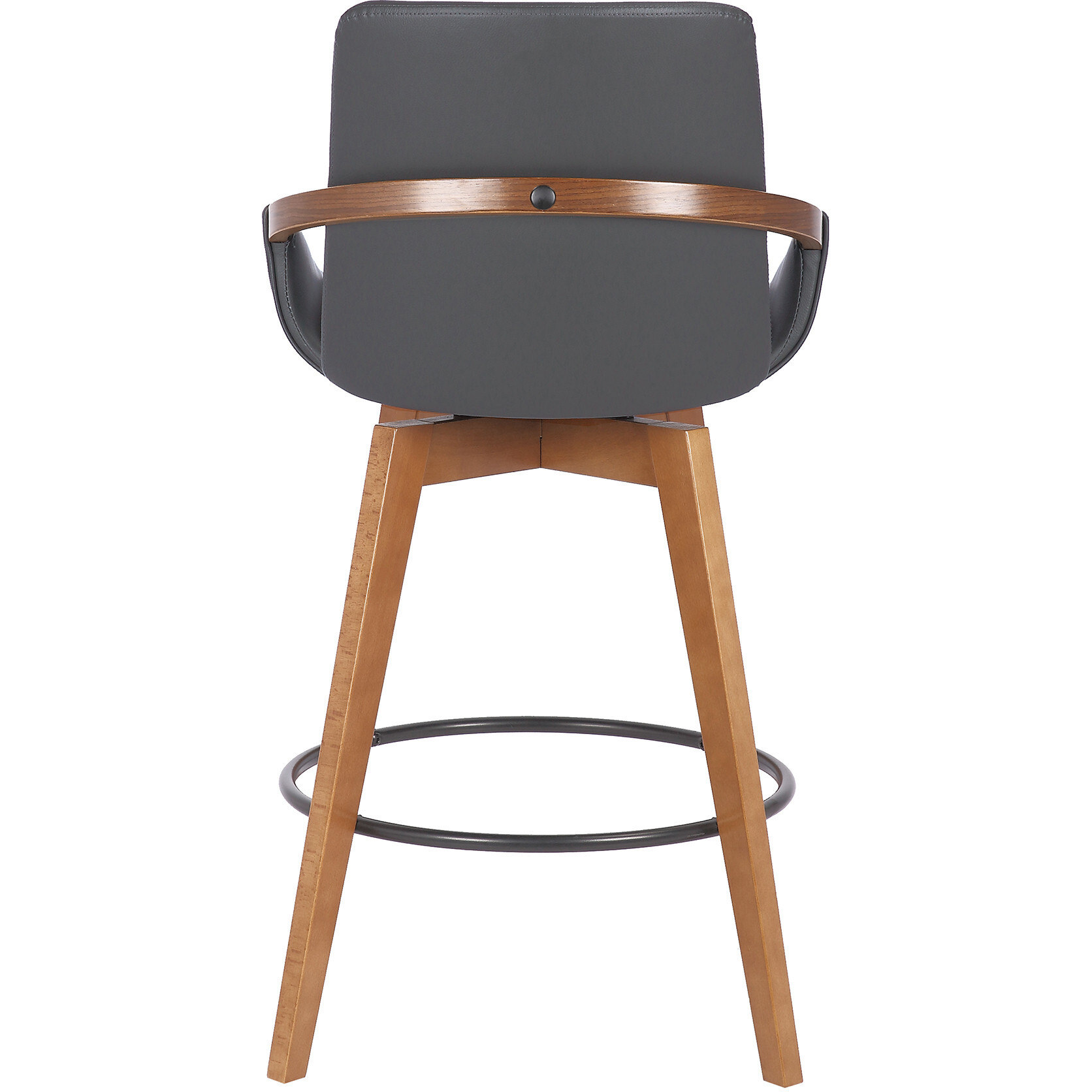 26"" Luxurious Grey Faux And Walnut Wood Swivel Bar Stool