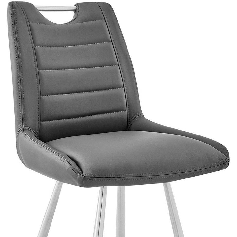 30"" Grey Faux Leather And Brushed Stainless Steel Bar Stool