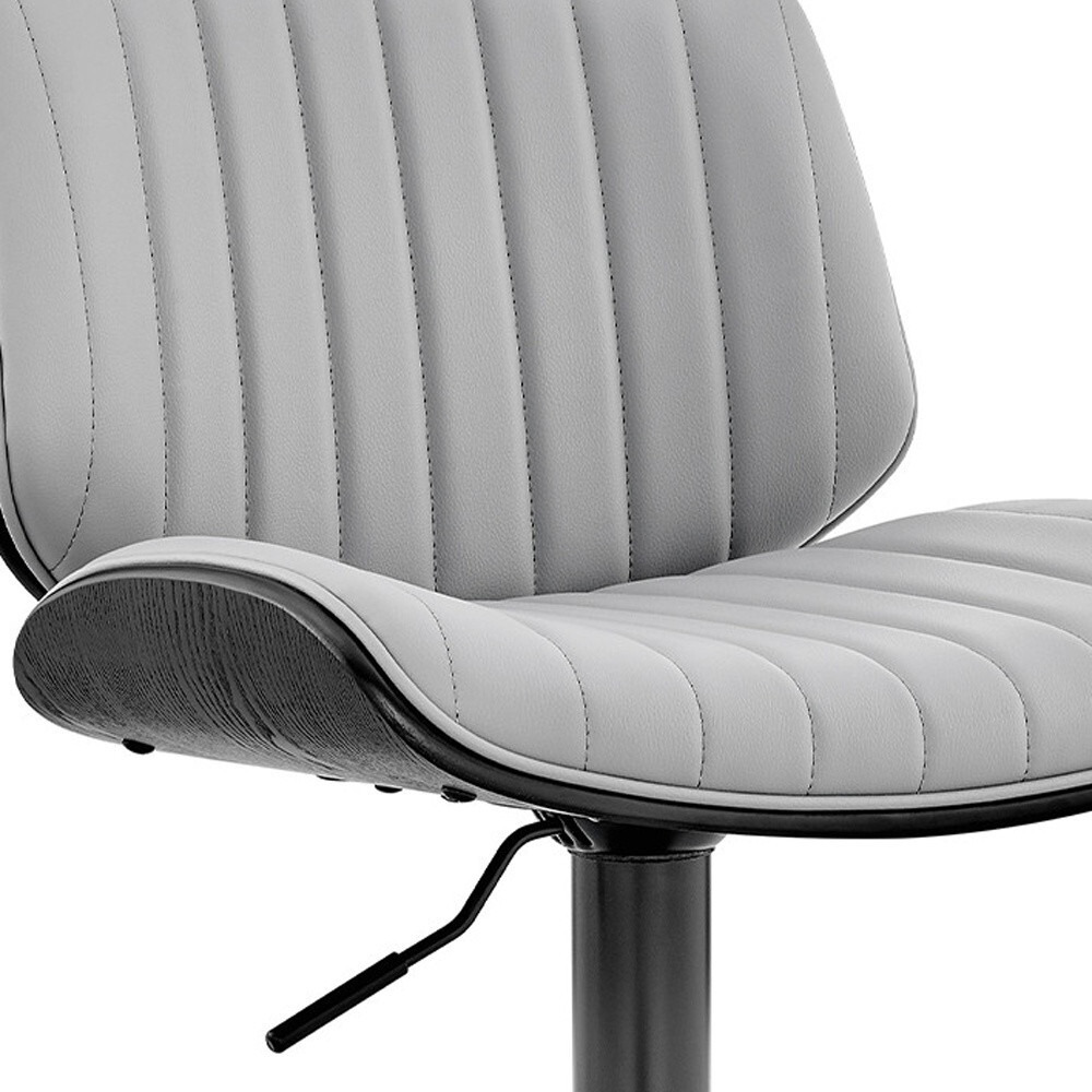Adjustable Gray Faux Leather Black Steel And Wood Bar Stool