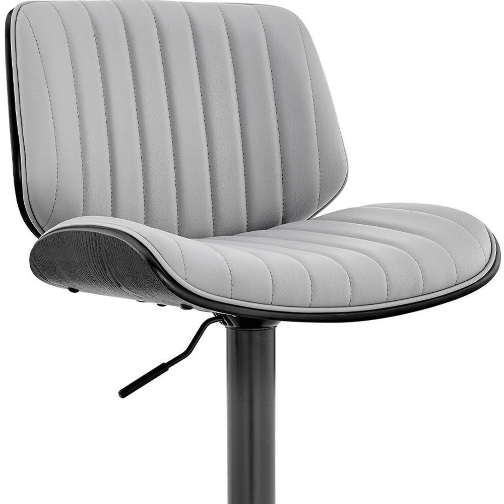 Adjustable Gray Faux Leather Black Steel And Wood Bar Stool