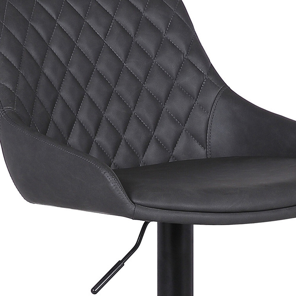 Grey Faux Leather And Black Metal Back Tufted Adjustable Bar Stool