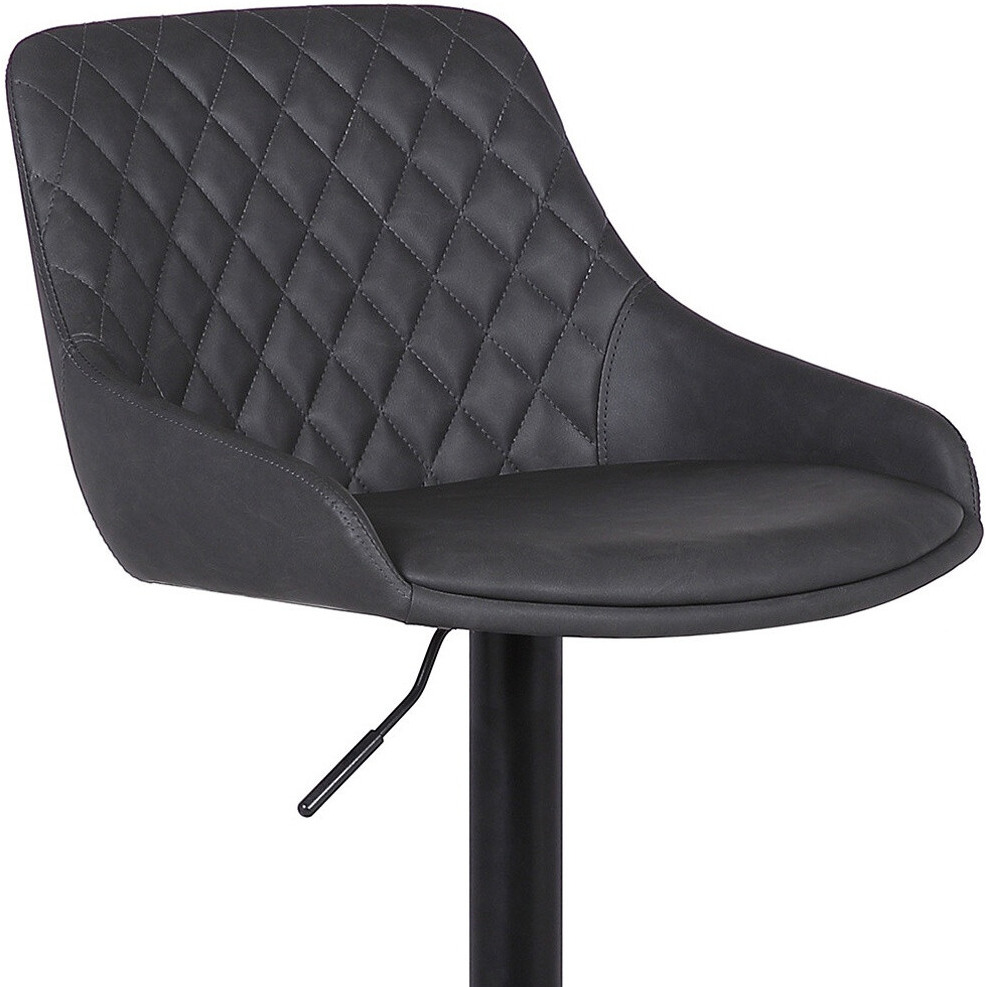 Grey Faux Leather And Black Metal Back Tufted Adjustable Bar Stool