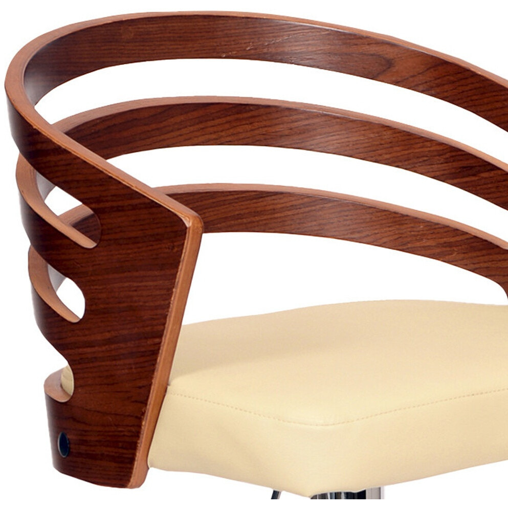 Cream Faux Leather Walnut And Chrome Adjustable Swivel Bar Stool