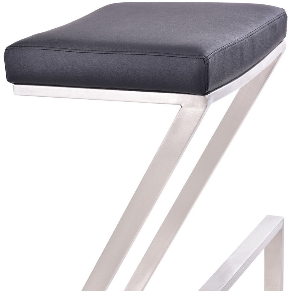 26"" Contempo Black Faux Leather And Stainless Backless Bar Stool