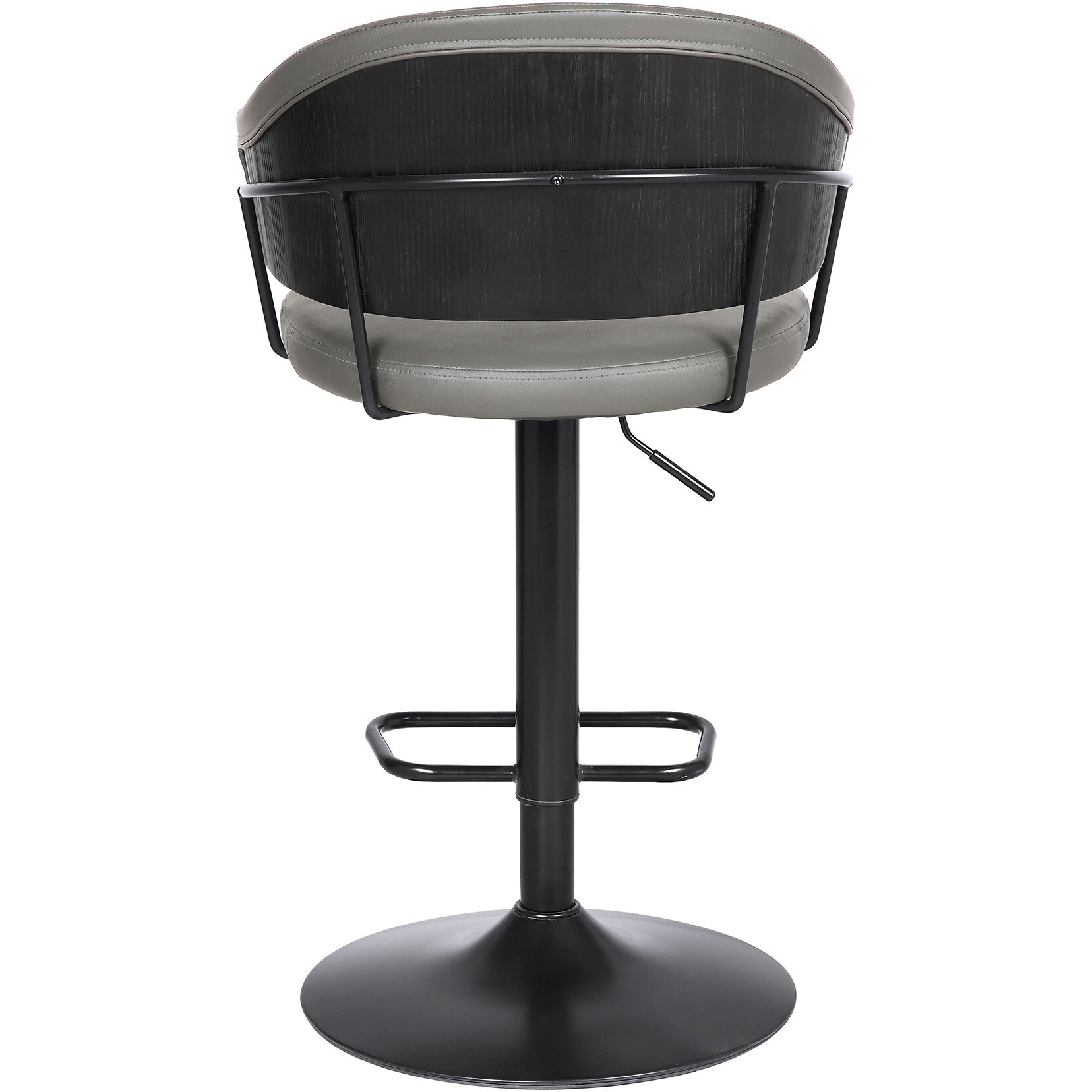 Adjustable Grey Faux Leather Black Wood And Metal Bar Stool