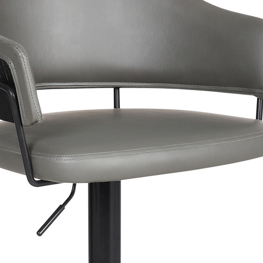 Adjustable Grey Faux Leather Black Wood And Metal Bar Stool