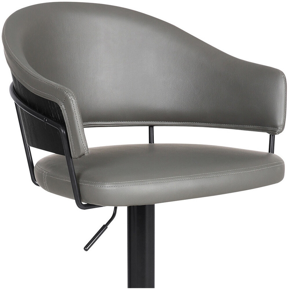 Adjustable Grey Faux Leather Black Wood And Metal Bar Stool