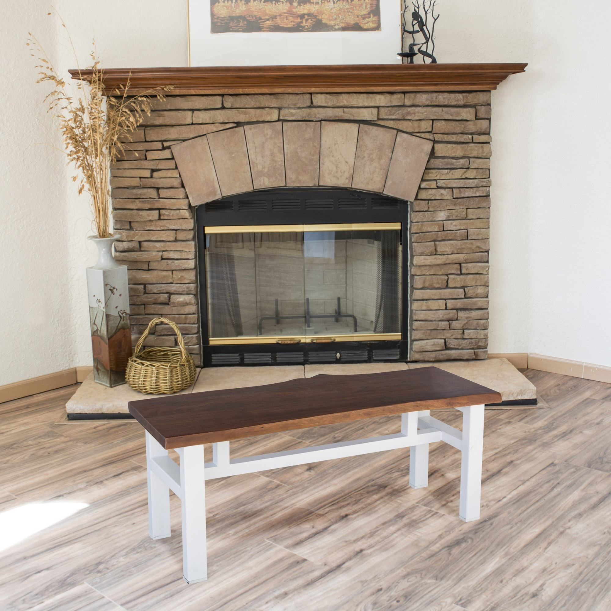 Amerihome Acacia Live Edge 46 Inch Bench - White